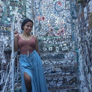 Free people light blue linen skirt